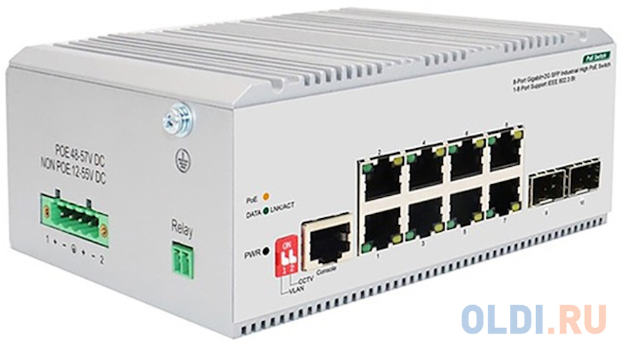 Unmanaged Industrial Switch 8x1000Base-T PoE, 2x1000Base-X SFP, PoE Budget 185W, Surge 4KV, -40 to 75°C OI2210P/185W/A1A - фото 2