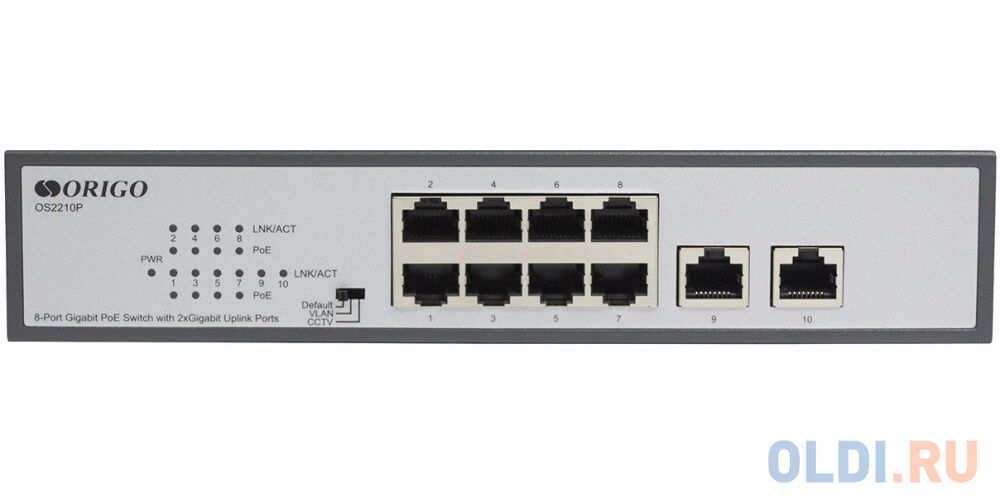 Unmanaged Switch 8x1000Base-T PoE, 2x1000Base-T, PoE Budget 120W, Long-range PoE up to 250m, 19" w/brackets OS2210P/120W/A1A - фото 1
