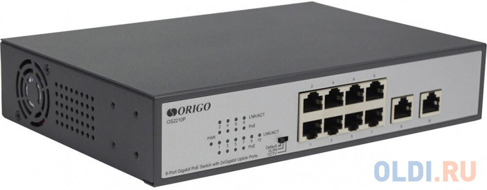 Unmanaged Switch 8x1000Base-T PoE, 2x1000Base-T, PoE Budget 120W, Long-range PoE up to 250m, 19" w/brackets OS2210P/120W/A1A - фото 2