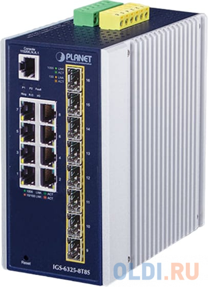 коммутатор/ PLANET IGS-6325-8T8S IP30 Industrial L3 8-Port 10/100/1000T + 8-port 1G/2.5G SFP Full Managed Switch (-40 to 75 C, dual redundant power in