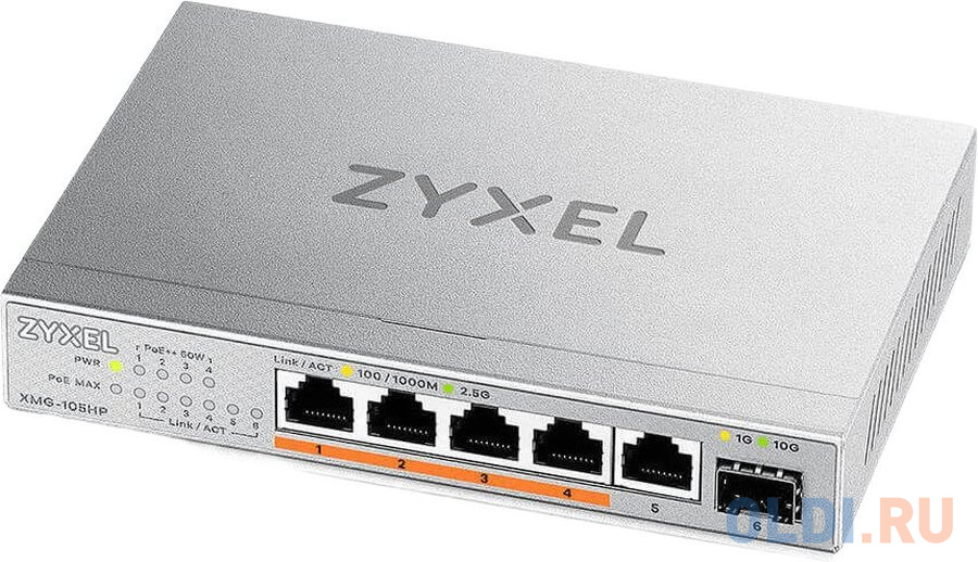 Коммутатор Zyxel XMG-105HP-EU0101F 5x2.5Гбит/с 1SFP+ 4PoE++ 70W неуправляемый - фото 1