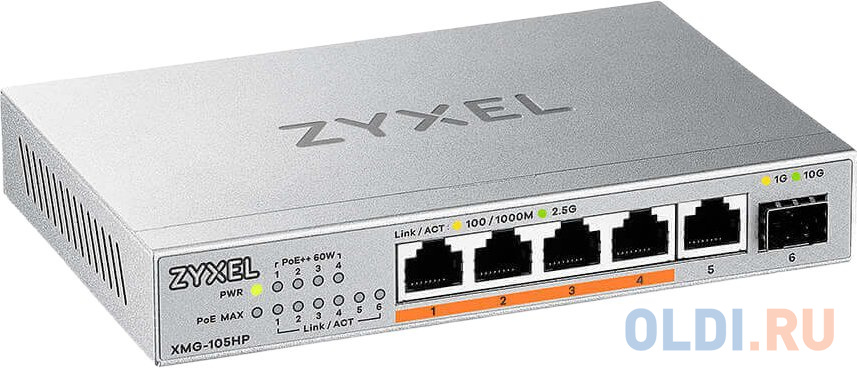 Коммутатор Zyxel XMG-105HP-EU0101F 5x2.5Гбит/с 1SFP+ 4PoE++ 70W неуправляемый - фото 3