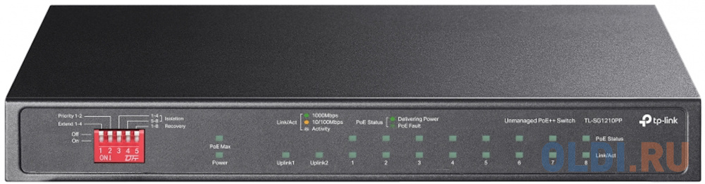 TP-Link TL-SG1210PP, Настольный коммутатор с 9 гигабитными портами (6 портов PoE+, 2 порта PoE++, 1 комбо порт RJ45/SFP), 802.3af/at/bt 3-го типа, бюд - фото 1