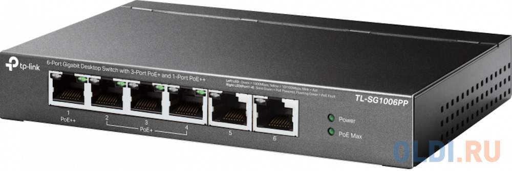 TP-Link TL-SG1006PP, Настольный коммутатор с 6 гигабитными портами (3 порта PoE+, 1 порт PoE++), 802.3af/at/bt 3-го типа, бюджет PoE — 64 Вт, стальной - фото 2