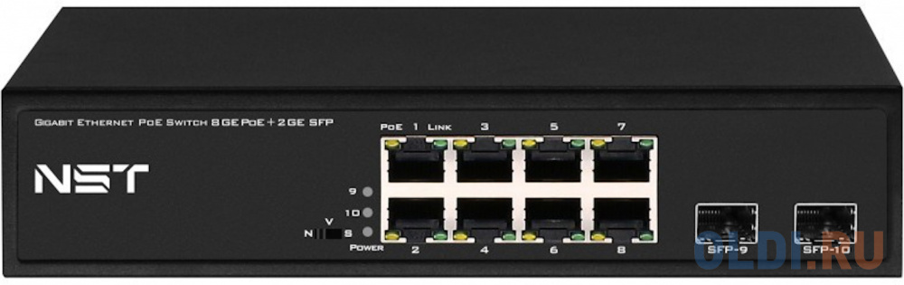 PoE коммутатор Gigabit Ethernet на 8 RJ45 + 2 SFP порта. Порты: 8 х GE (10/100/1000 Base-T) с поддержкой PoE (IEEE 802.3af/at), 2 x GE SFP (1000 Base- NS-SW-8G2G-P - фото 1