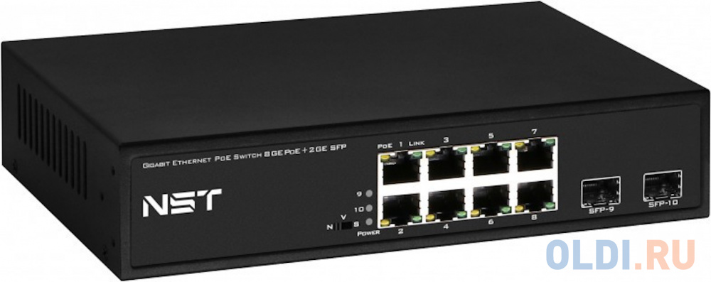 PoE коммутатор Gigabit Ethernet на 8 RJ45 + 2 SFP порта. Порты: 8 х GE (10/100/1000 Base-T) с поддержкой PoE (IEEE 802.3af/at), 2 x GE SFP (1000 Base- NS-SW-8G2G-P - фото 2