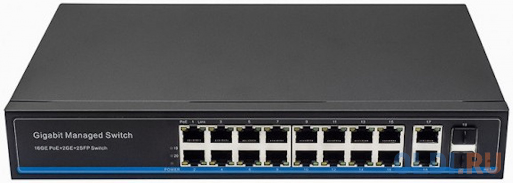 Управляемый L2 PoE коммутатор Gigabit Ethernet на 16 RJ45 PoE + 2 x RJ45 + 2 GE SFP портов. Порты: 16 x GE (10/100/1000 Base-T) с поддержкой PoE (IEEE NS-SW-16G4G-PL - фото 2