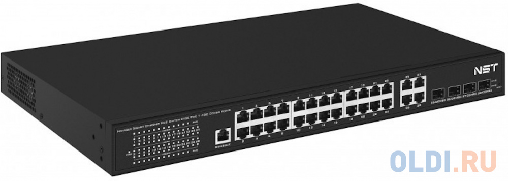 Управляемый L2 PoE коммутатор Gigabit Ethernet на 24 RJ45 PoE + 4 x GE Combo Uplink порта. Порты: 24 x GE (10/100/1000 Base-T) с поддержкой PoE (IEEE NS-SW-24G4G-PL - фото 2