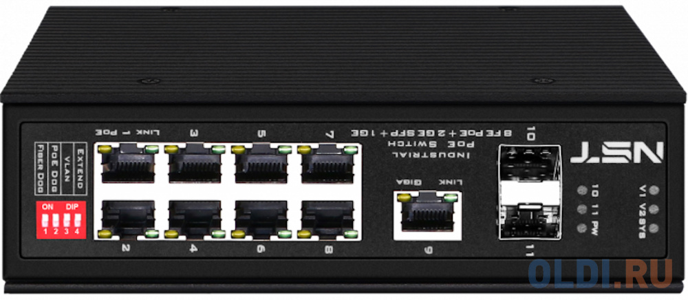 Промышленный PoE коммутатор Fast Ethernet на 8 FE RJ45 PoE + 1 GE RJ45 + 2 GE SFP порта. Порты Ethernet: 8x10/100Base-T, 1x10/100/1000Base-T, 2x1000Ba NS-SW-8F3G-P/I - фото 2