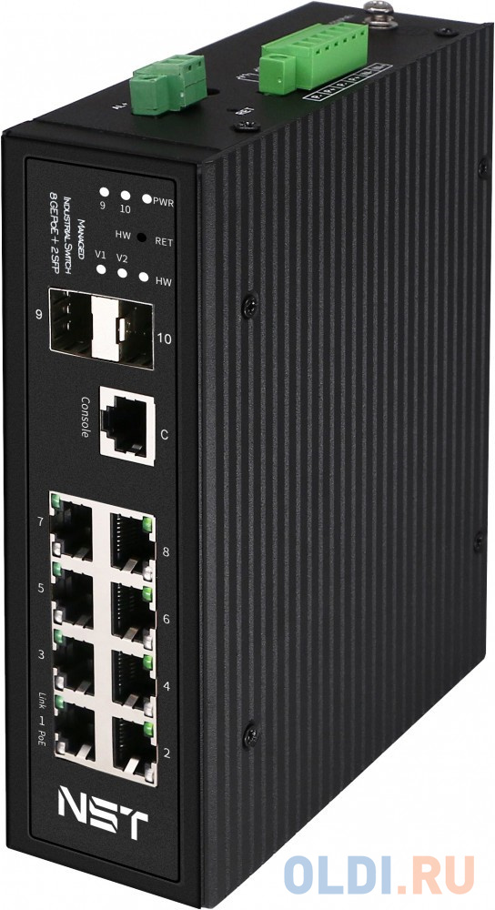 Промышленный управляемый (L2+) HiPoE коммутатор Gigabit Ethernet на 8GE PoE + 2 GE SFP порта с функцией мониторинга температуры/ влажности/ напряжения
