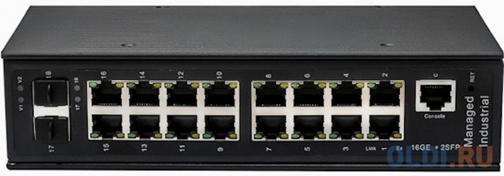 Промышленный управляемый (L2+) HiPoE коммутатор Gigabit Ethernet на 16GE PoE + 2 GE SFP порта с функцией мониторинга температуры/ влажности/ напряжени