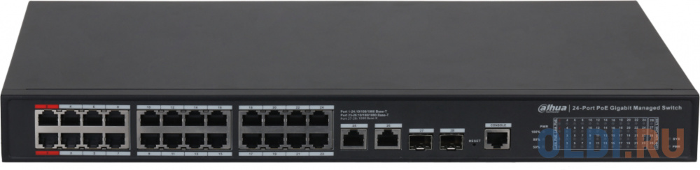 DAHUA 24-портовый гигабитный управляемый коммутатор с PoE, уровень L2 Порты: 24 RJ45 10/100/1000Мбит/с; IEEE802.3af/IEEE802.3at/Hi-PoE/IEEE802.3bt, 2 DH-S4228-24GT-240 - фото 1