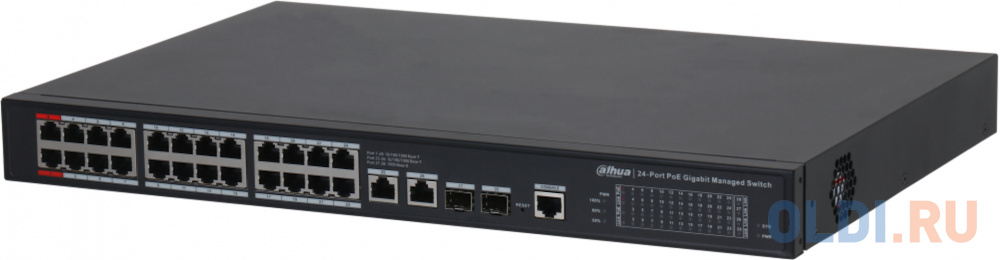 DAHUA 24-портовый гигабитный управляемый коммутатор с PoE, уровень L2 Порты: 24 RJ45 10/100/1000Мбит/с; IEEE802.3af/IEEE802.3at/Hi-PoE/IEEE802.3bt, 2 DH-S4228-24GT-240 - фото 2
