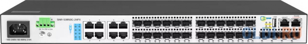 Управляемый коммутатор уровня 3, 16 портов 100/1000BaseX SFP, 8 Combo портов GE, 4 порта 1/10G SFP+, RPS DC 12V