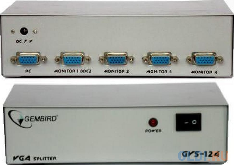 

Разветвитель VGA Gembird/Cablexpert, HD15F/4x15F, 1комп.-4 монитора, каскадируемый