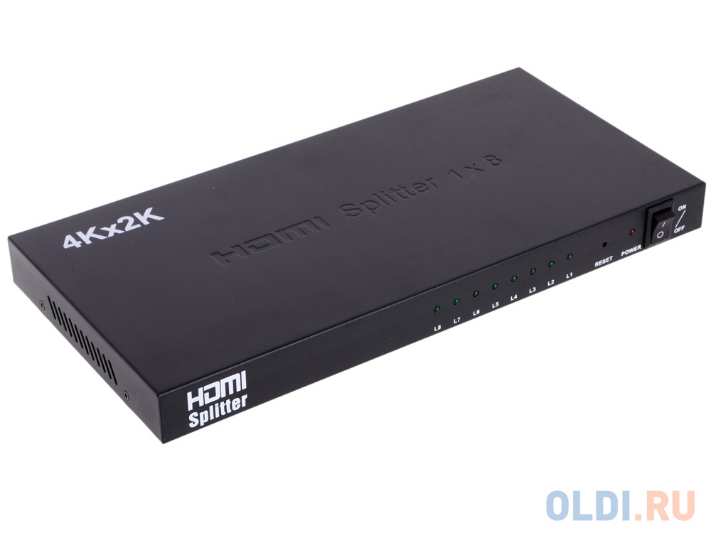 Разветвитель HDMI 4K Splitter Orient HSP0108H , 1-8, HDMI 1.4b/3D, UHDTV 4K(3840x2160)/HDTV1080p/1080i/720p, HDCP1.2, внешний БП 12В/4A, метал.корпус 29987 - фото 1