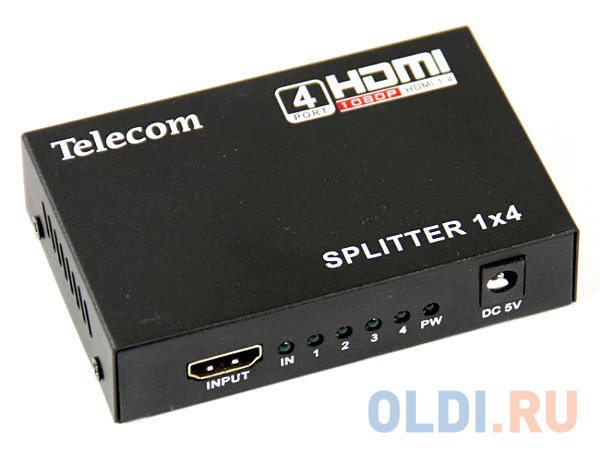 Разветвитель HDMI 1=4 Telecom  <TTS5020, каскадируемый , 1.4v+3D разветвитель hdmi 1 8 telecom tts5030 каскадируемый 1 4v 3d