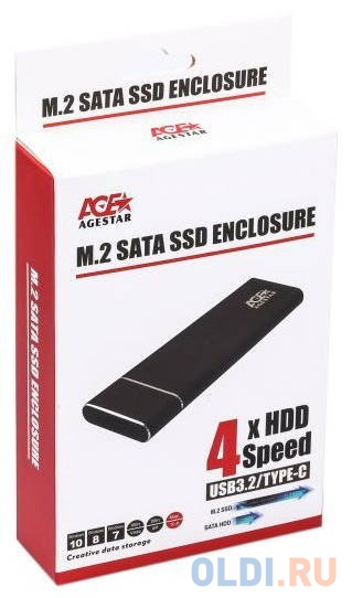 Внешний корпус SSD AgeStar 3UBNF5C m2 NGFF 2280 B-Key USB 3.0 металл черный, размер 31.5 x 8.6 x 100 мм - фото 3