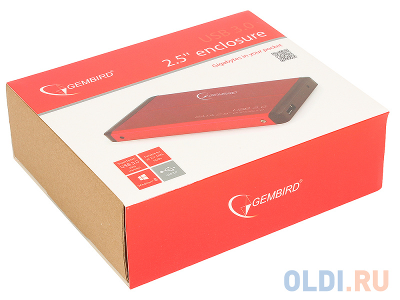 Внешний корпус 2.5" Gembird EE2-U3S-2-R, красный, USB 3.0, SATA фото