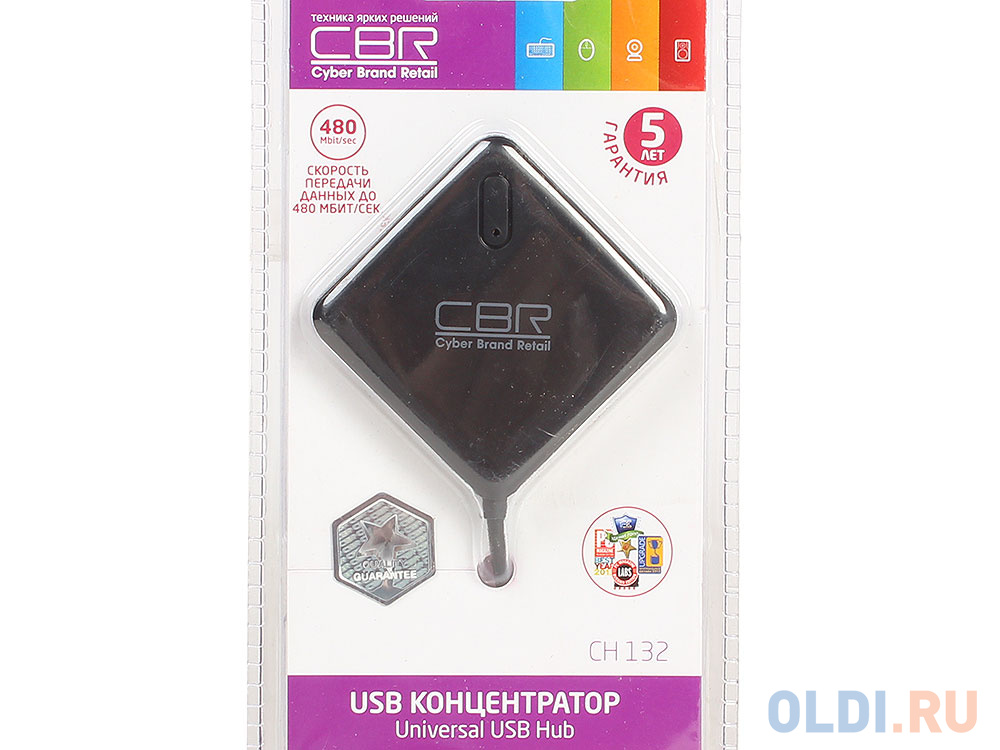 Концентратор CBR CH 132, 4 порта. USB 2.0, Поддержка Plug&Play. Длина провода 12,5+-2см. фото