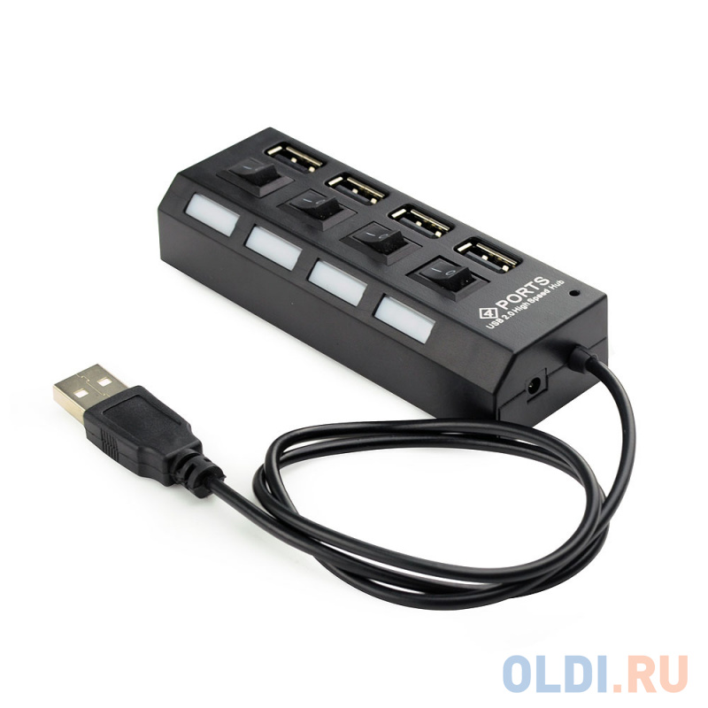 Концентратор USB 2.0 Gembird UHB-U2P4-02 с подсветкой и выключателем, 4 порта, блистер фото