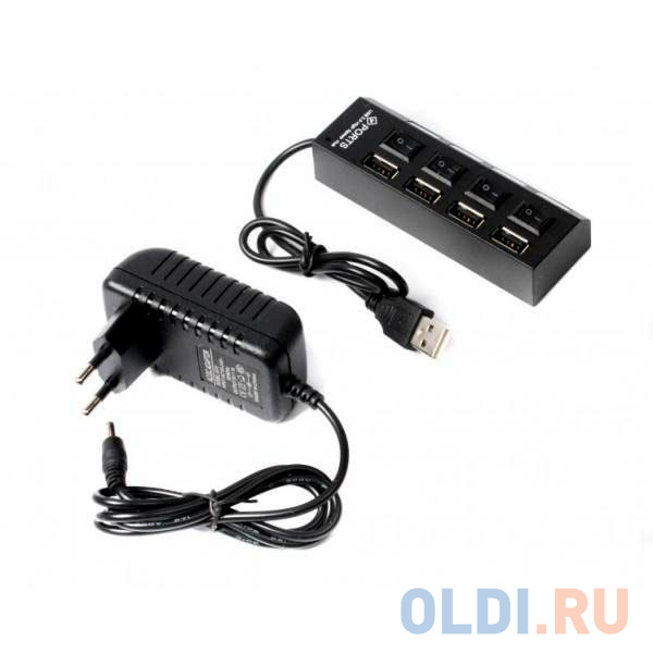 Концентратор USB 2.0 Gembird UHB-U2P4-02 с подсветкой и выключателем, 4 порта, блистер фото