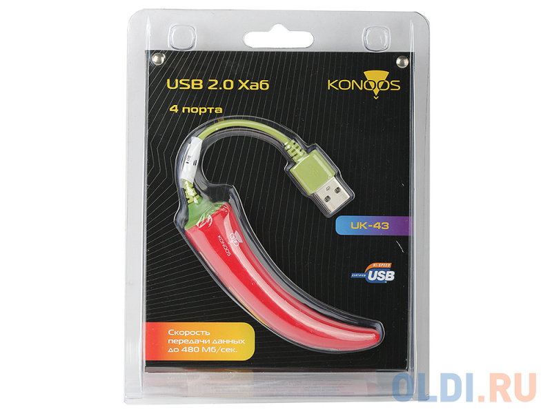 

Концентратор USB 2.0 Konoos UK-43 — красный