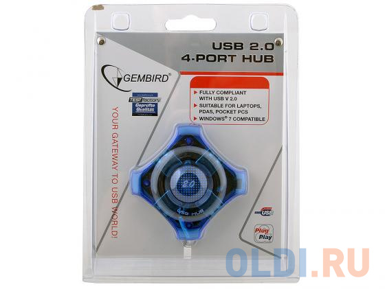 Концентратор USB 2.0 Gembird UHB-C224, 4 порта, прозр.корпус, блистер фото