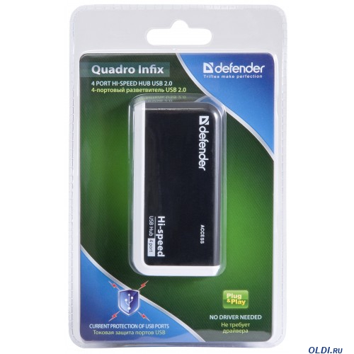 Концентратор USB 2.0 Defender QUADRO INFIX (4 порта) usb разветвитель defender quadro infix usb2 0 4 порта 83504