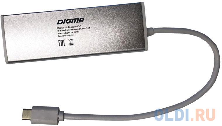 Разветвитель USB Type-C Digma HUB-4U3.0-UC-S 4 х USB 3.0 серебристый от OLDI