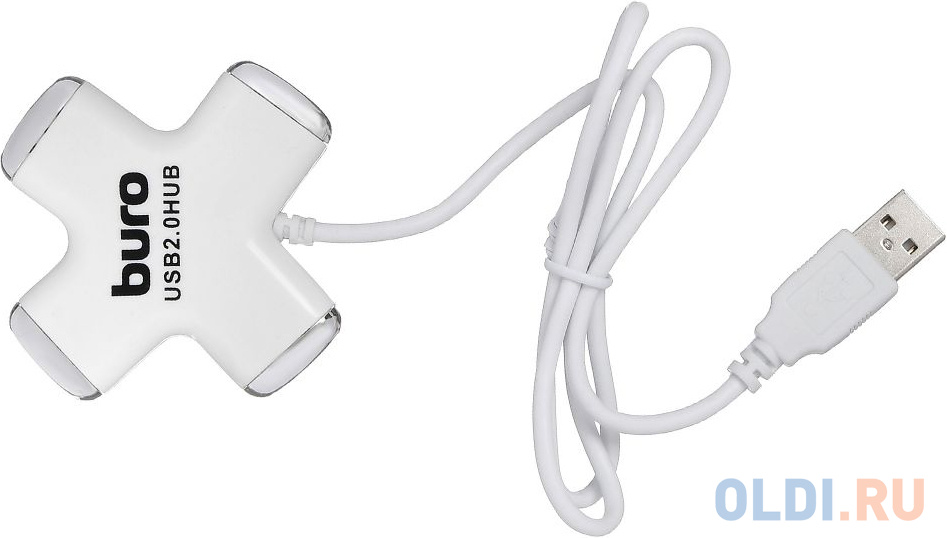 

Разветвитель USB 2.0 Buro BU-HUB4-0.5-U2.0-Сross 4порт. белый