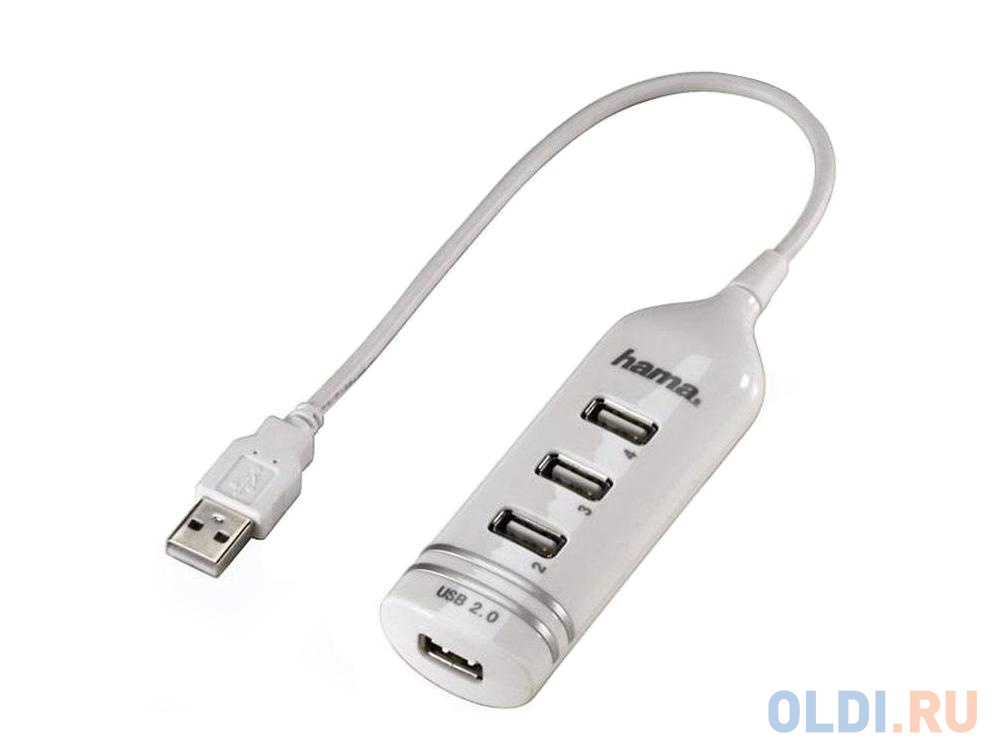 Концентратор USB 2.0 HAMA H-39788 4 x USB 2.0 белый от OLDI
