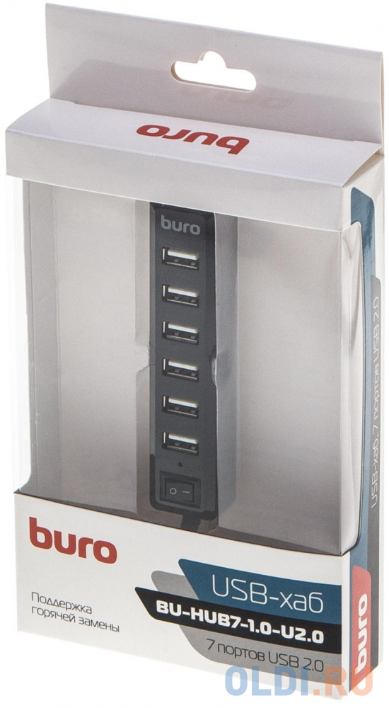 Концентратор USB 2.0 BURO BU-HUB7-1.0-U2.0 7 x USB 2.0 черный от OLDI