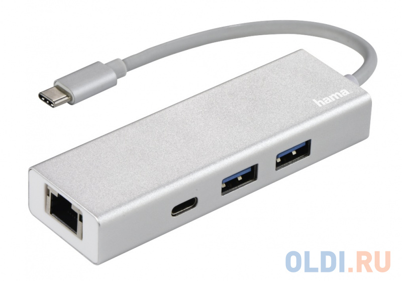 

Разветвитель USB-C Hama Aluminium 3порт. белый (00135757)