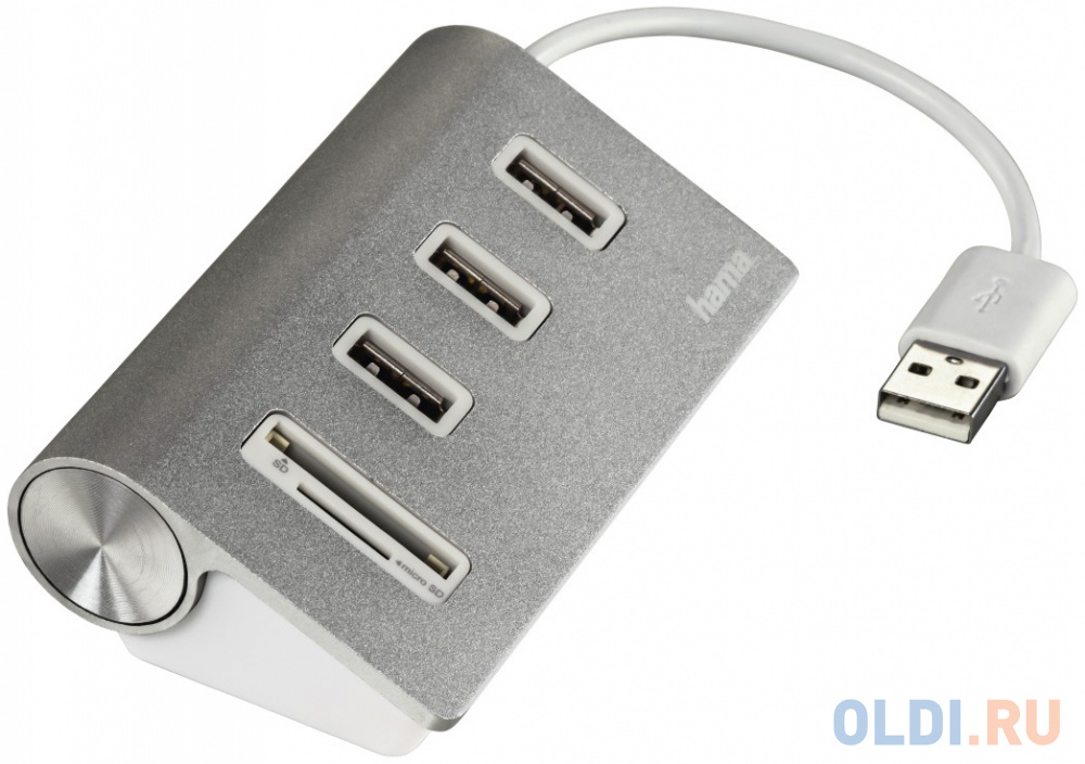 

Концентратор USB 2.0 HAMA Kombi H-54142 3 x USB 2.0 серебристый