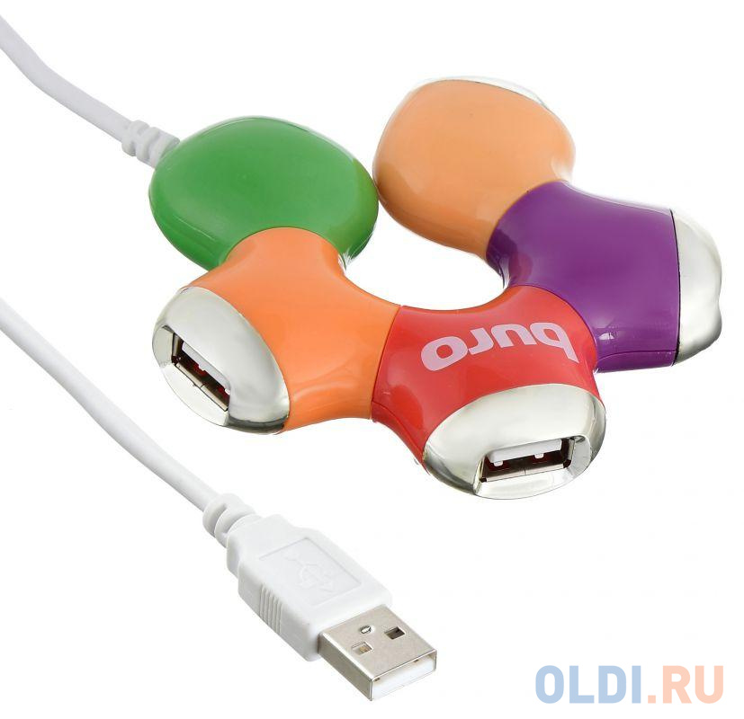 Разветвитель USB 2.0 BURO BU-HUB4-0.5-U2.0-Flower 4 x USB 2.0 разноцветный от OLDI