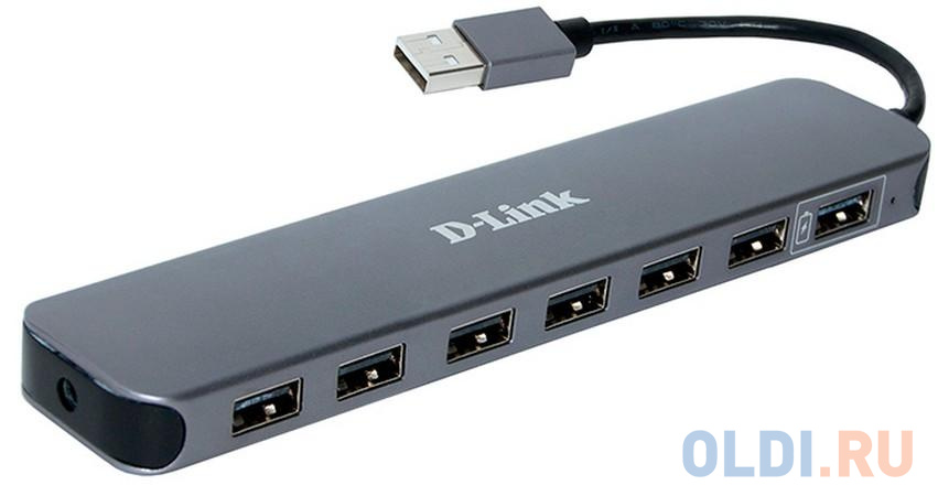 Разветвитель USB 2.0 D-Link DUB-H7 7порт. черный (DUB-H7/E1A) удлинитель osnovo ta u1 1 ra u1 1 для интерфейса usb 1 1 для клавиатуры и мыши по кабелю витой пары cat5 5e 6 до 100м