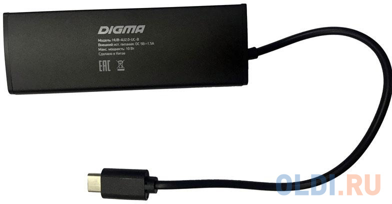 Разветвитель USB Type-C Digma HUB-4U2.0-UC-B 4 x USB 2.0 черный от OLDI