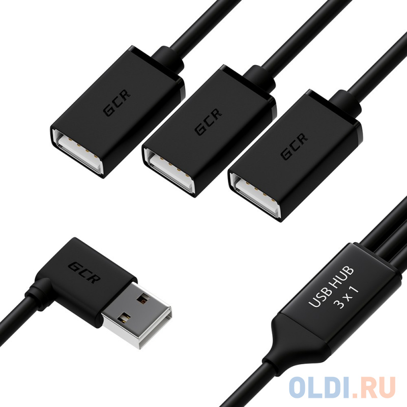 

Greenconnect USB 2.0 Хаб гибкий 0.35m для 3-х устройств одновременно, двусторонний угловой AM / 3 х AF, черный, GCR-51545