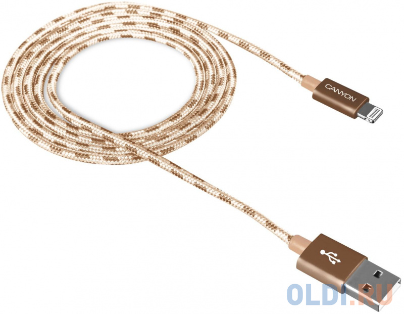 

Кабель CANYON Lightning USB Cable for Apple, braided, metallic shell, cable length 1m, Gold, 14.9*6.8*1000mm, 0.02kg