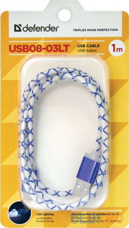 

Кабель USB 2.0 AM-microBM 1.0м Defender USB08-03LT голубой 87555
