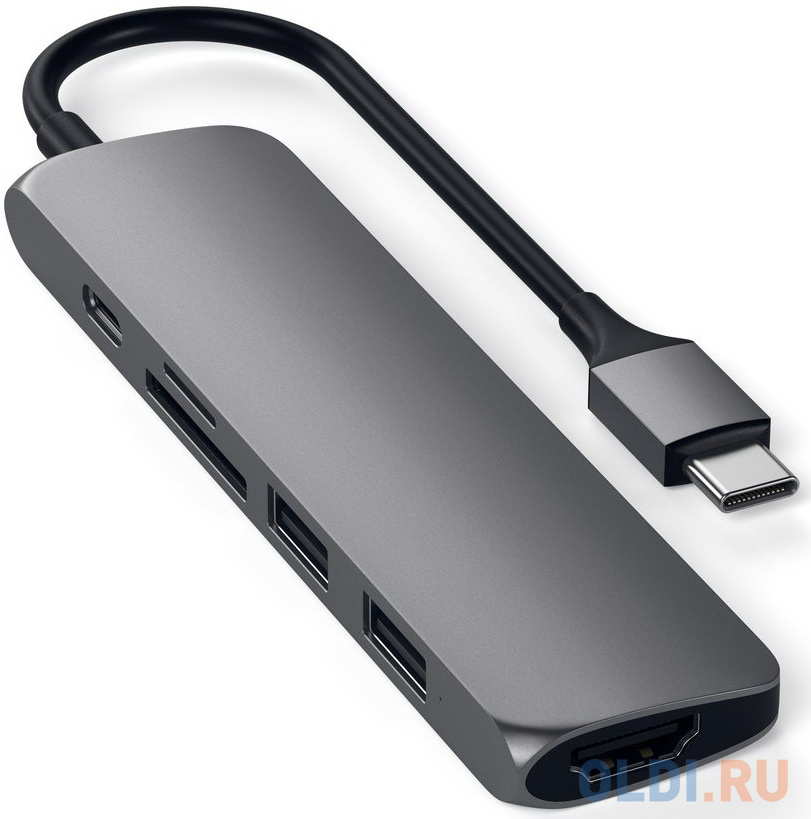 USB-C адаптер Satechi Type-C Slim Multiport with Ethernet Adapter. Цвет серебристый.