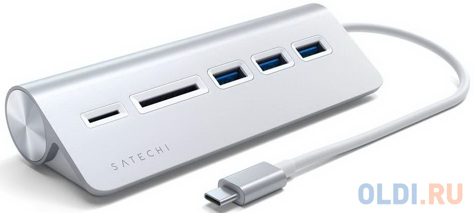 USB-концентратор Satechi Type-C USB Hub & Micro/SD Card Reader. Интерфейс USB-C. 3 порта USB 3.0 , слоты для карты памяти. Цвет серебряный. ST-TCHCRS