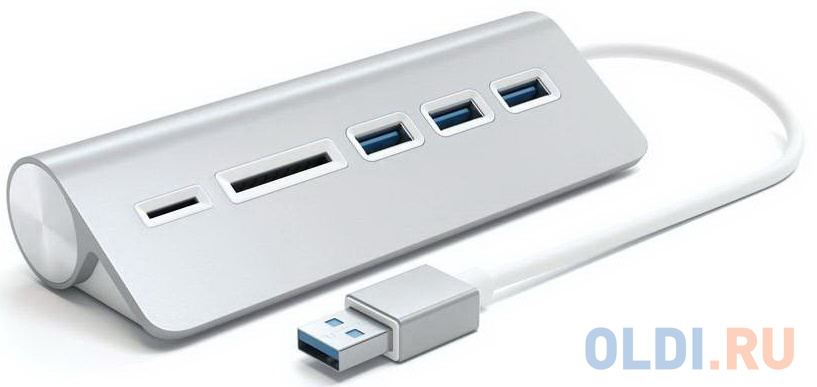 USB-хаб и кардридер Satechi Aluminum USB 3.0 Hub & Card Reader. Интерфейс USB. 3 порта USB 3.0 , слоты для карты памяти SD и microSD. Цвет серебряный.