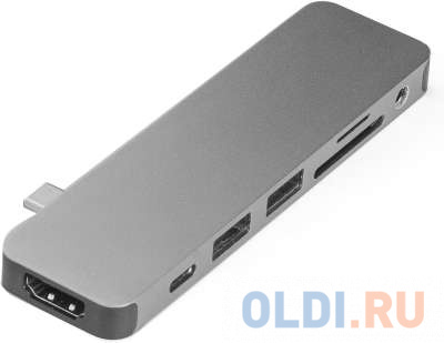 

USB-хаб Hyper HyperDrive SOLO 7-in-1 Hub для Macbook и других устройств с портом Type-C. Порты: 4K/30Hz HDMI, USB-C Power Delivery, 2 x USB-A, Micro SD, SD, 3.5mm AUX. Цвет серый космос.