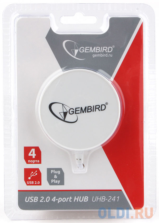 

USB hub USB 2.0 Gembird UHB-241 4 x USB 2.0 белый