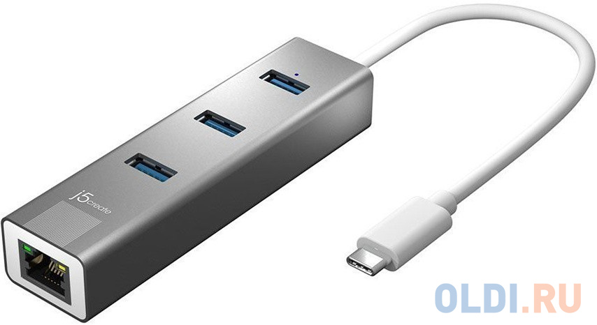 Хаб j5create USB-C на 3 USB Type-A 3.0 и Ethernet порт
