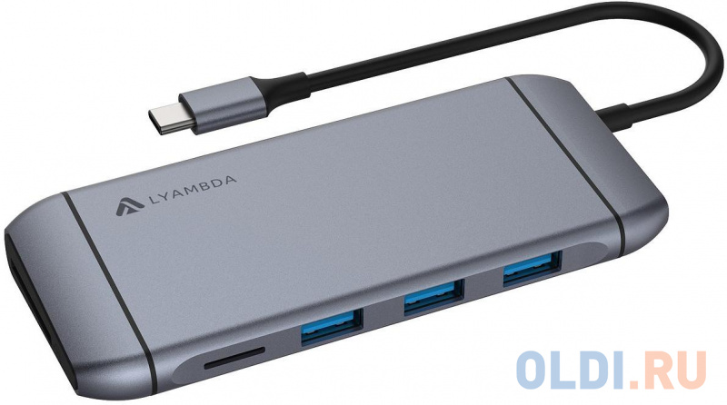 

Разветвитель Type-C Multimedia DUAL 4K/RJ45 Hub Lyambda Slim Aluminum LC123 Gray