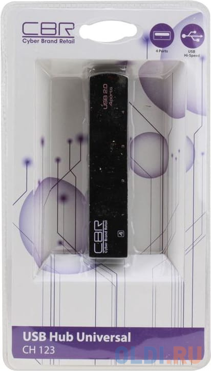 Концентратор USB 2.0 CBR CH-123, 4 порта, USB 2.0, ноут., черный