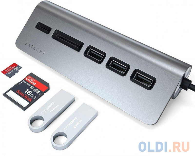 

Концентратор USB Type-C Satechi ST-TCHCRM 3 х USB 3.0 USB Type-C microSD microSDXC серый